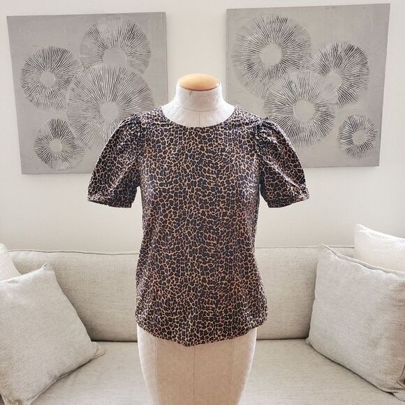 J. Crew Short Sleeve Puff Sleeve Leopard Print Top Size XS - Picture 4 of 13